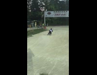 Guy on white bicycle jumps fail course 