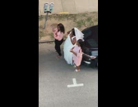 Bride and two bridesmaid tiktok dance sidewalk