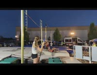 Girl lets go of pole vault snaps 