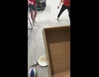 Kid bounce ball into ball flip table reaction