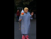 Guy trump mask bleach hospital gown 