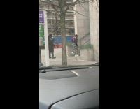 Girl cow print pants stairs 