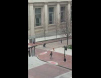 Girl middle empty street white shoes