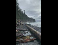 Man handstand rock beach waves