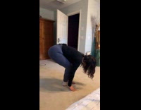 Woman pranks sister bending over and saying phrase