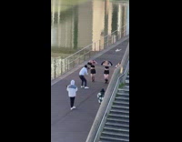 Three women and a man dance video shoot