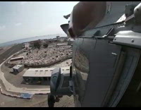 An amazing 150ft helicopter abseil military drill 