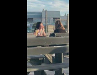 Girl hand on chin hold drink outdoor