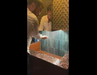 Sink water comes down shower with lights