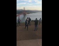 Tourists picture Golden Gate Bridge