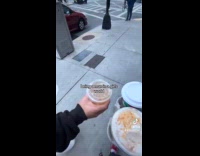Man holds up gallon of water instead of coffee 