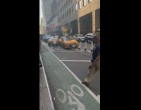 Taxi driver hits the barrier cone in the street