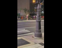 Girl pink dress runway walk street night