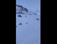 Man skiing hits snowbank and falls
