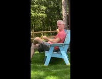Red shirt dad blue chair beer selfie 