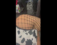 Person in slenderman morph suit on train