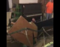guy jumping on ping pong table and breaking it