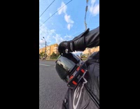 Filmer rides motorcycle and crashes at car