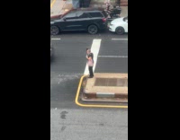 Collab WINY - Man with target bag and speakers on street