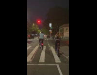 Guy rides blue bicycle white bird shoulder 