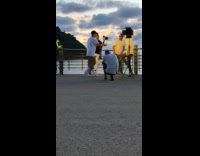 Three guys rap video lights railings ocean