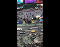 View above Times Square near crowd 