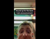 Collab winy - Man laugh at train conductor funny announcement 