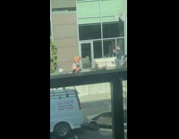 Lady uses dog squat exercise pink shorts 