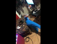 Boy shoots little brother in the face with nerf gun and falls down on tike floor 