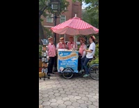 Men quartet red white striped vest sings