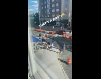 Guy white face mask on head patio