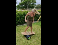 Green dress girl wood board foam roller 