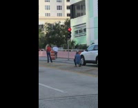 Red jacket girl barricaded road protests photos 