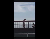 Guy underwear hold fence bridge side car