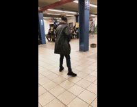 two guys subway station dance off