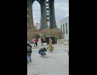 Girl poses with green dress during winter 