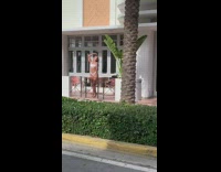 White bikini outdoor patio music yellow curb 