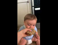 Baby cry when sandwich is taken away