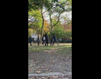 People doing boxing video shoot in park