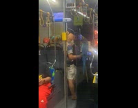 Collab Subway Creatures - Man ride bus with pet macaw birds
