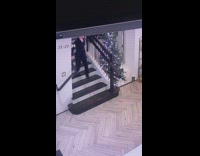 Girl slips down stairs on security camera