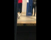 Guy walks his pet goat on a leash in the subway station