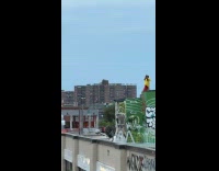 Man yellow vest dance on rooftop filmed by drone part 2