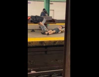 Homeless guy sleeps at train station platform