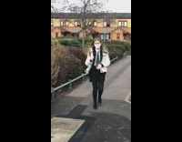 School uniform girl white face mask cat