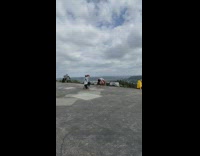 Girl bend pose animal print overlooking cloudy