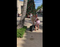 Couple pose with chanel bags christmas tree 