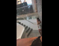 White shirt girl stairs red shirt guy