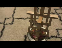 Tower built in wooden blocks in the lobby