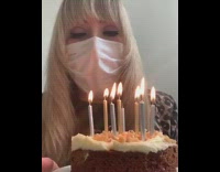 Collab FunBestVids - White face mask lady blows birthday candles 